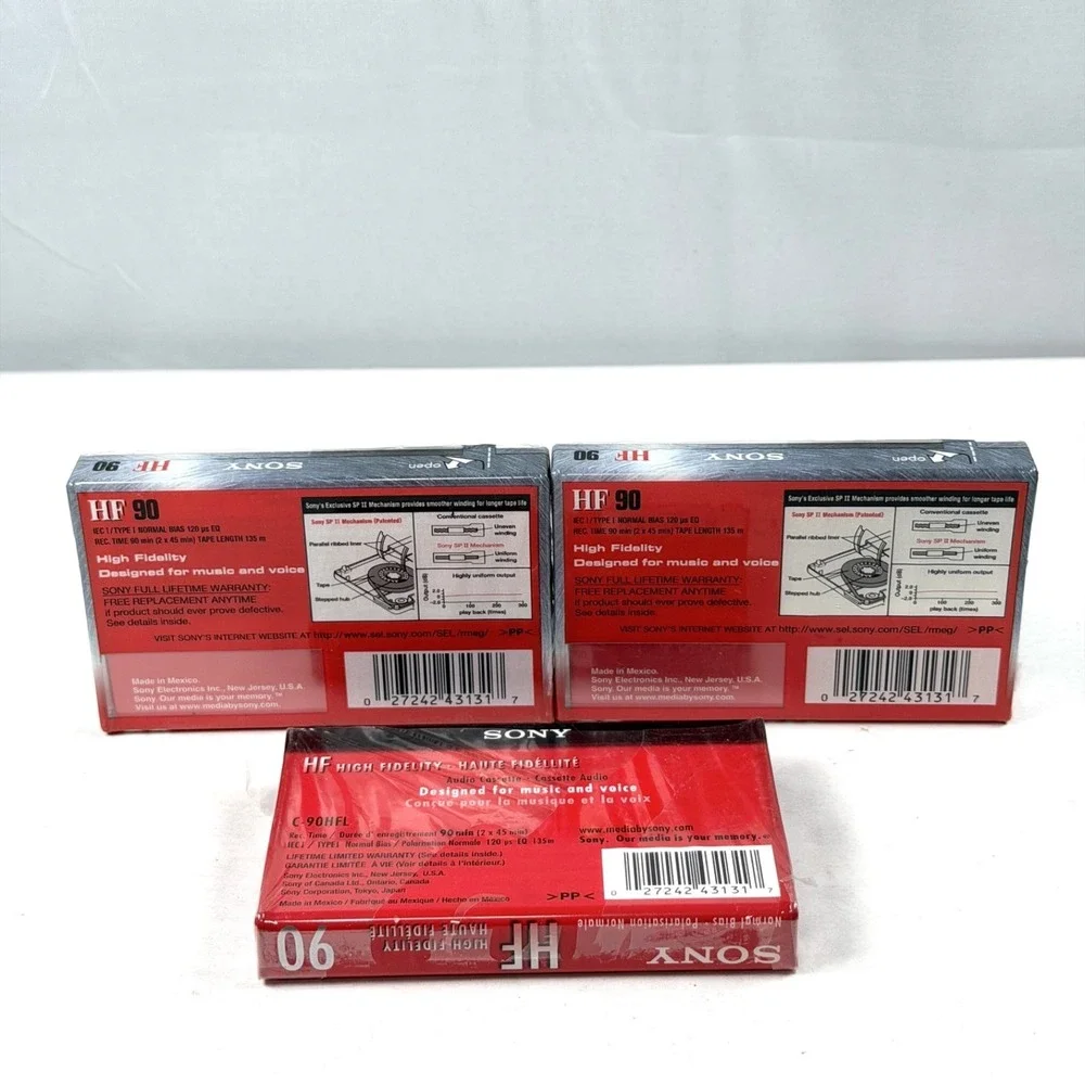 Lot of 3 Sony HF 90 High Fidelity Normal Bias Cassette 90min C-90HFC NEW Sealed
